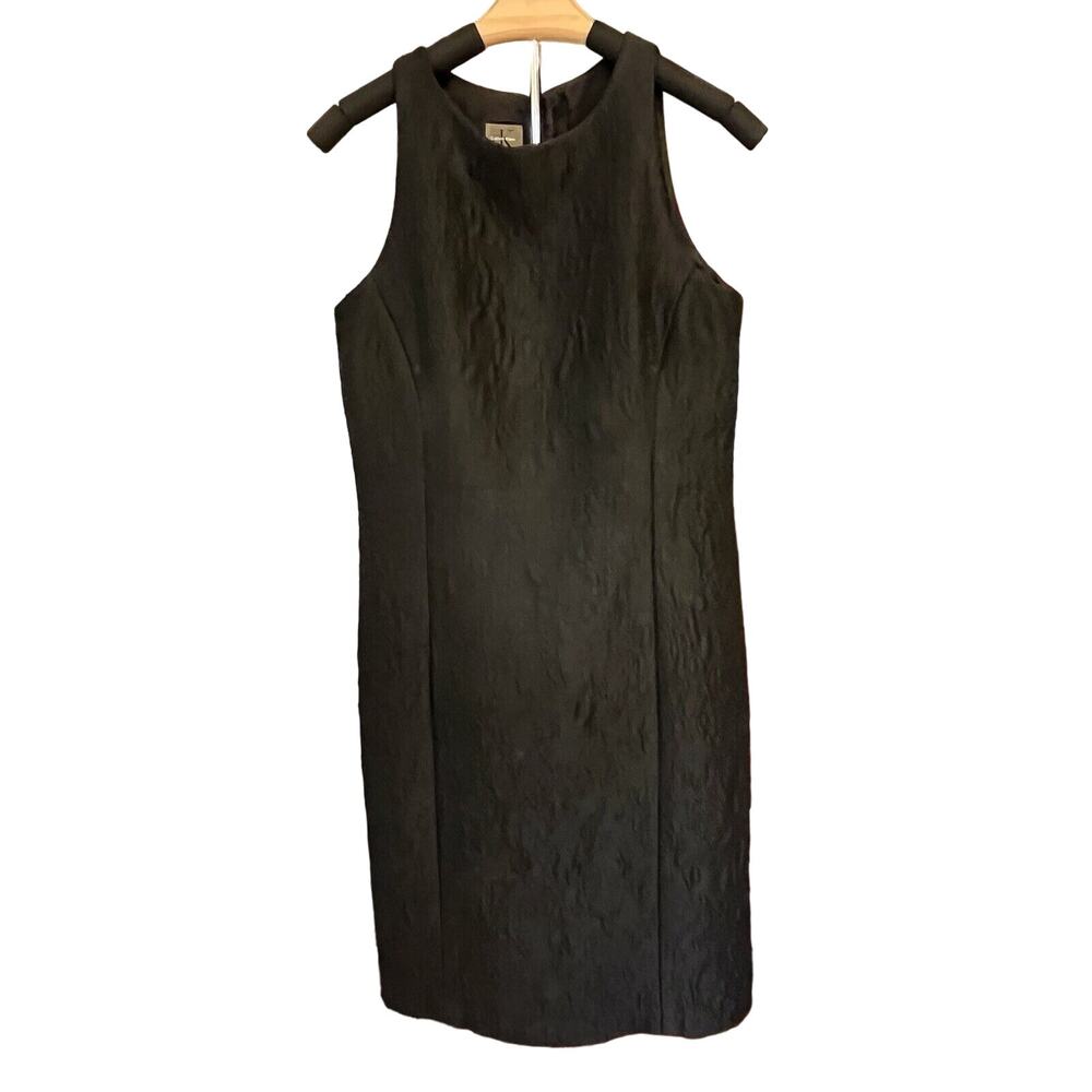 CK Calvin Klein Black Women Dress Sz 6 Sleeveless Jacquard Print Holiday Classic